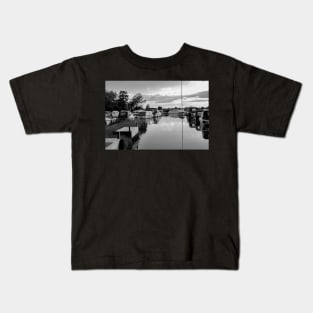 Boats moored in Thurne Dyke, Norfolk Kids T-Shirt